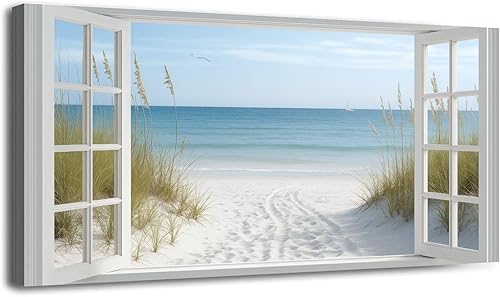 Miniatura 8 de 20"x 40" Canvas Wall Art Vintage Window Landscape Farmhouse Nature Scenery Warm Framed Pictures Painting Print Large Wall Art for Living Room