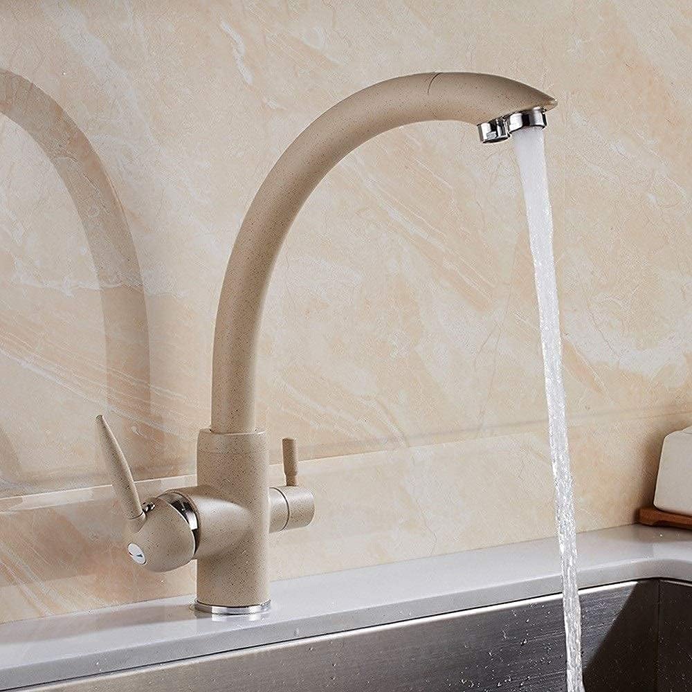 Faucet Faucets,3 Way Filter Tap Kitchen Taps Sink Mixer Copper Swivel Spout with 2 Handles, Nano Drinking Water Faucet