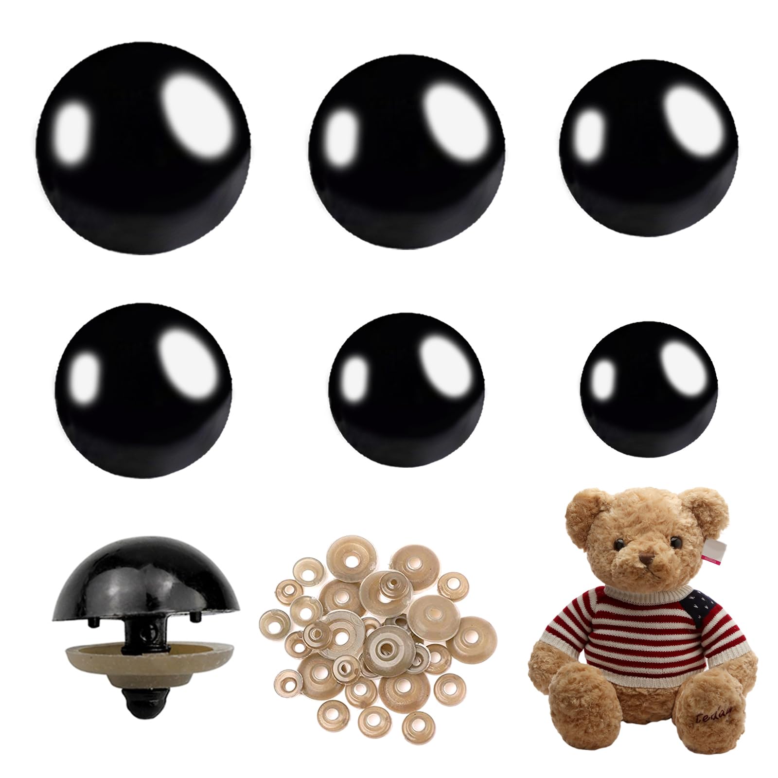 DELAESI Lot De 150 Yeux De Sécurité Pour Animaux Au Crochet - Yeux De Poupée - Avec Rondelles Et Outils - Pour La Fabrication De Poupées, Jouets, Accessoires De Bricolage (6-12 Mm