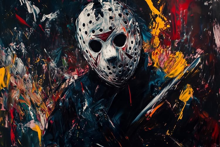 Masked Horror Jasons Slasher Voorhees - 24x36 Creepy Camp Legend Art, Oil Painting Wall Art Birthday Party Poster, Home Decor Banner