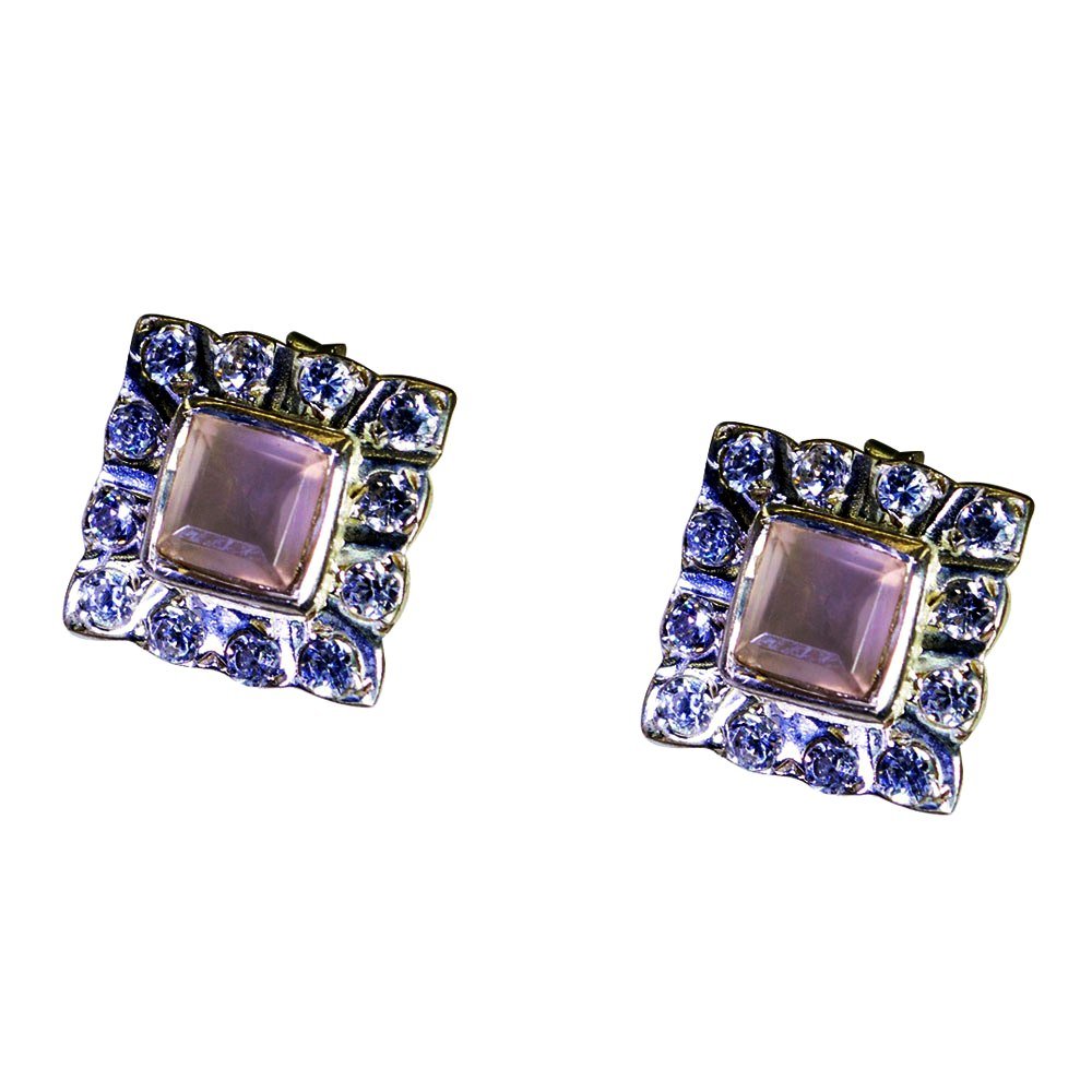 Pendientes de cuarzo rosa natural plata ley artesanal joya exclusiva 5