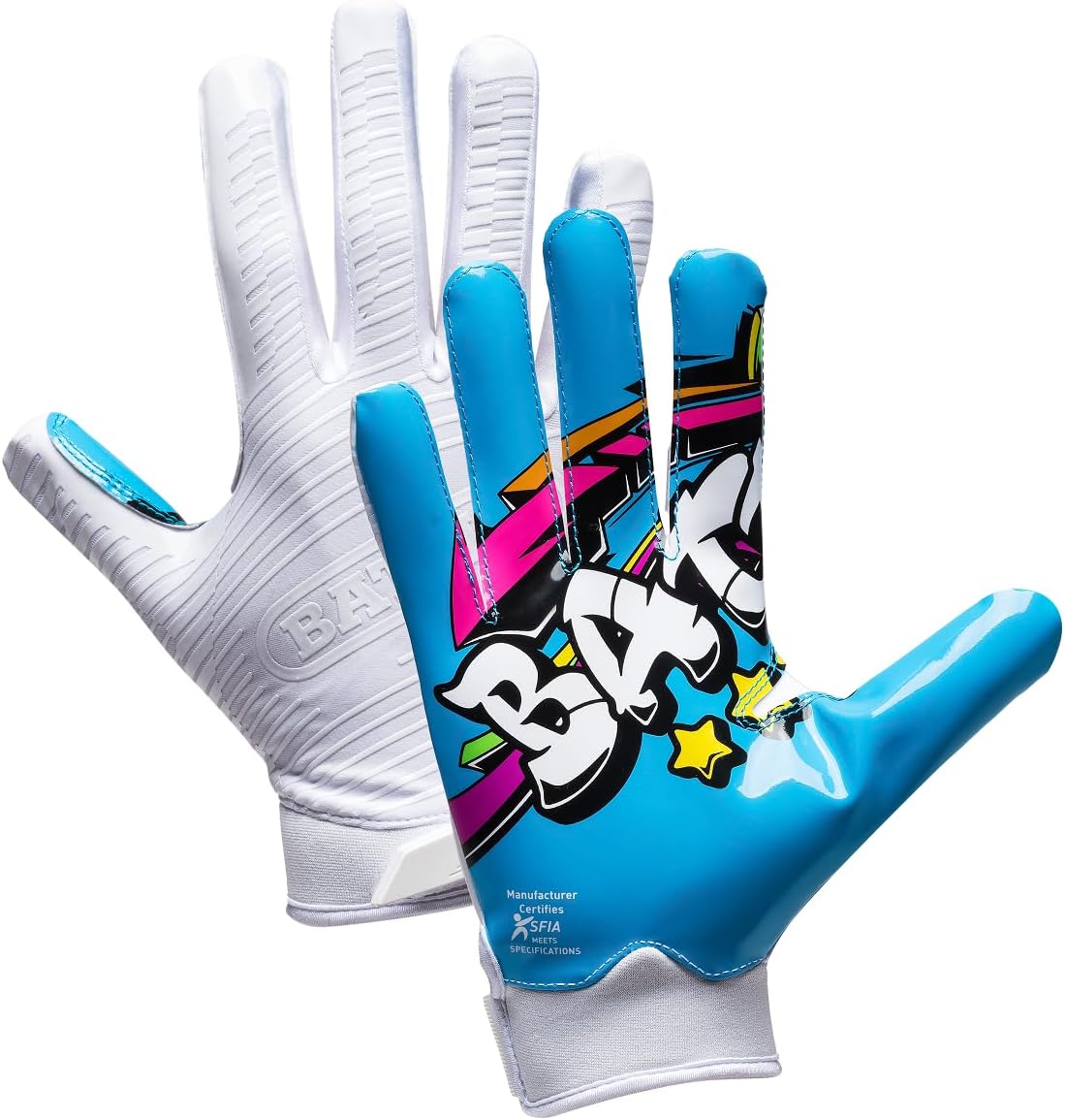 Battle Sports Back of Hand Wide Receiver Football Gloves, Ultra-Tack Sticky & Grip, No Slip - Adult & Youth