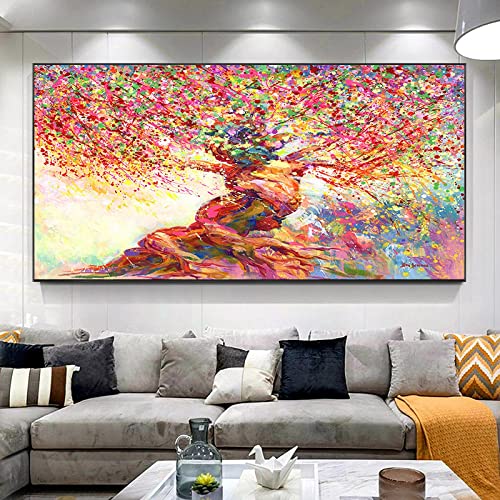 Toile arbre abstrait coloré art mural moderne de salon chic KEBIA