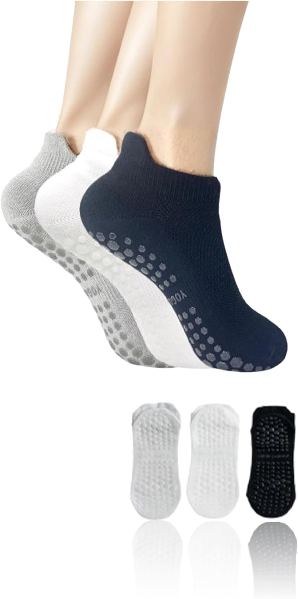 Non-Slip Pilates Socks for Women - Grippy Sticky Socks for Yoga and Hospital, 3 Pairs