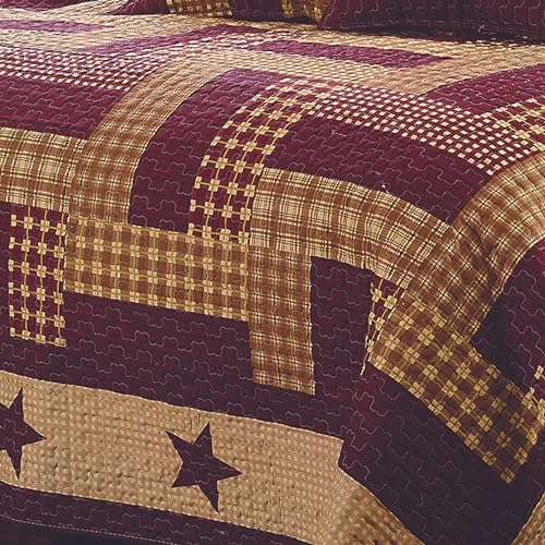 Virah Bella 2 Piece Full/Queen Lodge Quilt Bedding Set - Rustic Country Reversible Comforter Set with Decorative Pillow Shams - Homestead Red