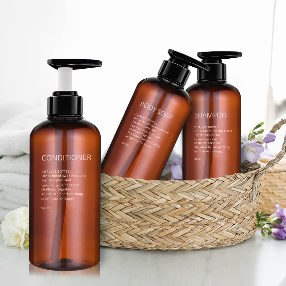 3er Pack 500 ml Shampoo per pompa, Leere Plastik Seifenspender Flasche mit Pumpe für Bad, Küche Oder Hotel, Nachfüllbarer Flüssigkeitsspender für Lotion, Duschgel und Spülung