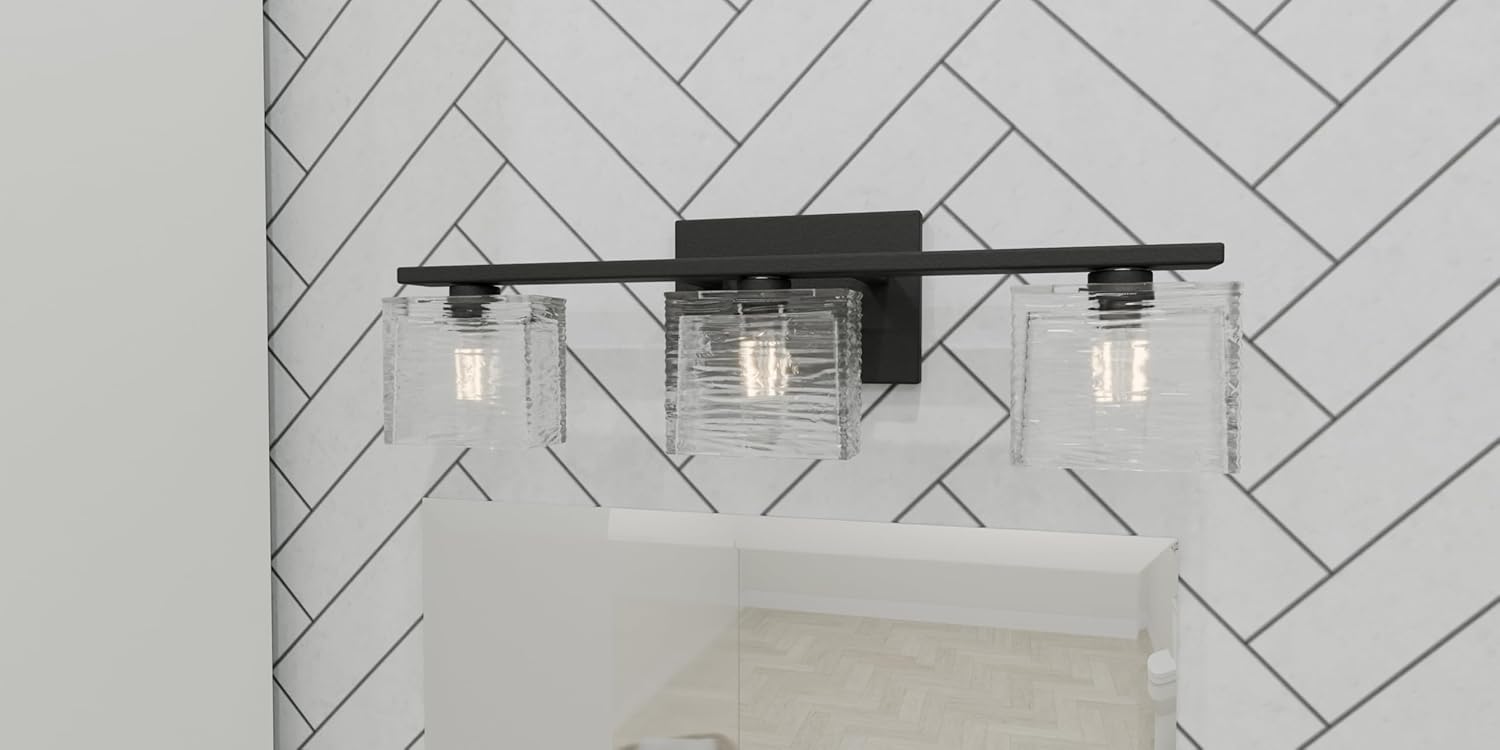 Quoizel Westcap Modern Vanity Lights, 3-Light, 22.5 Inch Matte Black Bathroom Lighting Fixtures Over Mirror, Sandblasted Glass, G9 Bulb, Transitional Wall Light for Bathrooms, Kitchen or Hallway