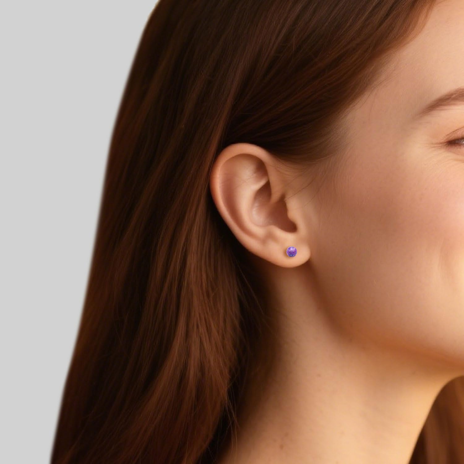 XUU Titanium Opal Stud Earrings,Hypoallergenic 20G Earrings for Sensitive Ears, Multi-Color Options Available,4mm/5mm Stud Jewelry,1 Pair - Image 5