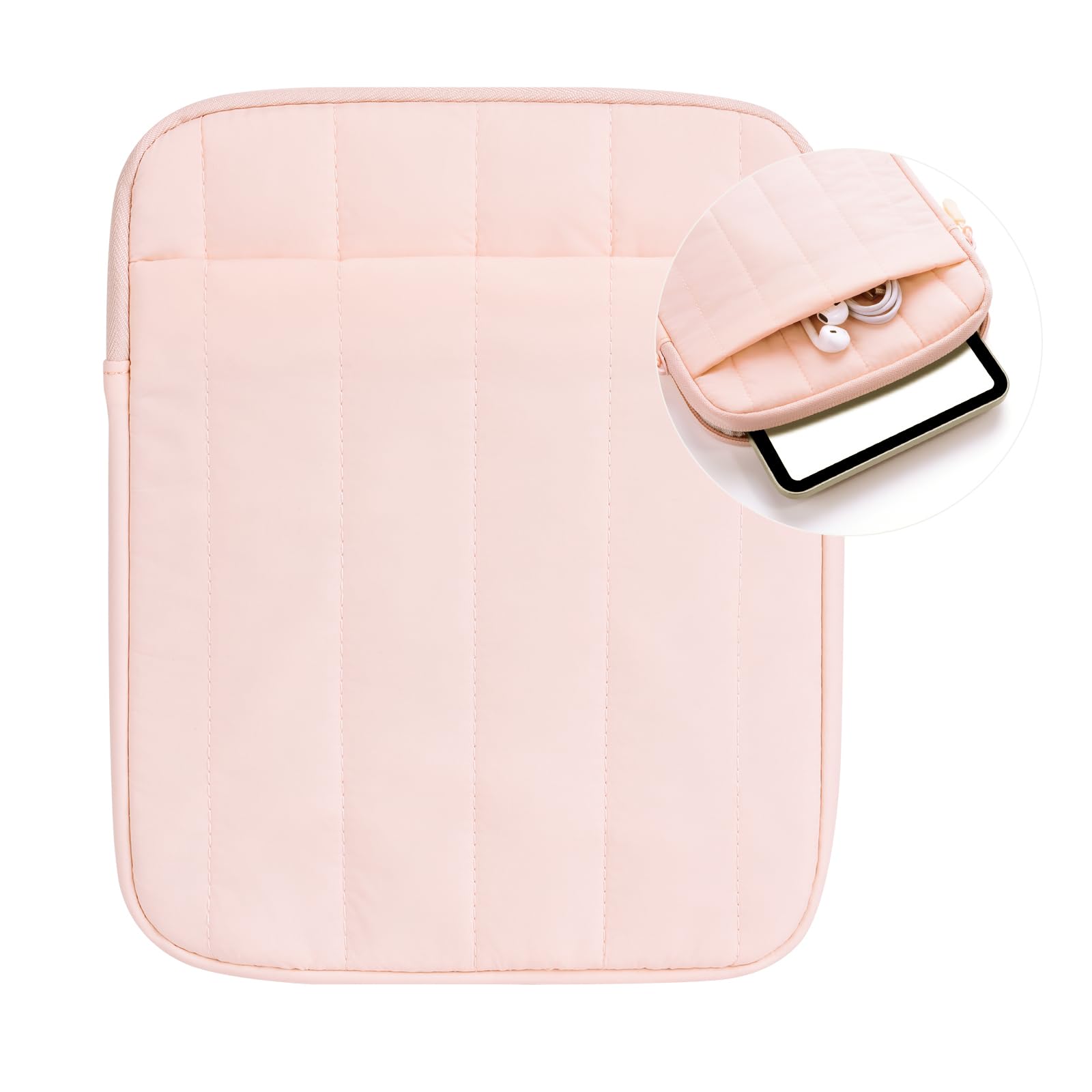 6.8-7 inch Puffy Sleeve Case with Outer Pocket Bag for Kindle/eReader/eBook/mini iPad Travel Case (Puffy Pink)