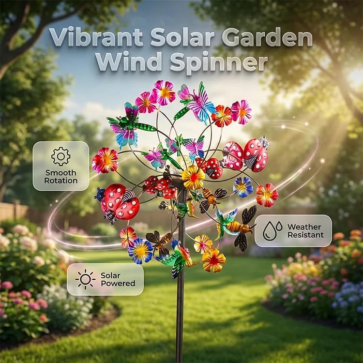 Solar-Powered Wind Spinner for Garden, Solar Yard Lights Wind Spinners, Yard Lawn Art Decor for Patio Kinetic, Secure Multi-Prong Ground Anchor, Gift Decor Ideas for Garden Lovers (#4)