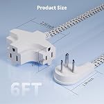 K Kasonic 3 Cord d'extension de sortie, 6 Cordon de rallonge de connecteur plat de pieds, 16/3 SJTW 3-Wire Motivé, 13 Amplificateur 125 V 1625 Watts, cordon d'alimentation tressé avec multi-sortie pour usage intérieur, ETL Inscrit