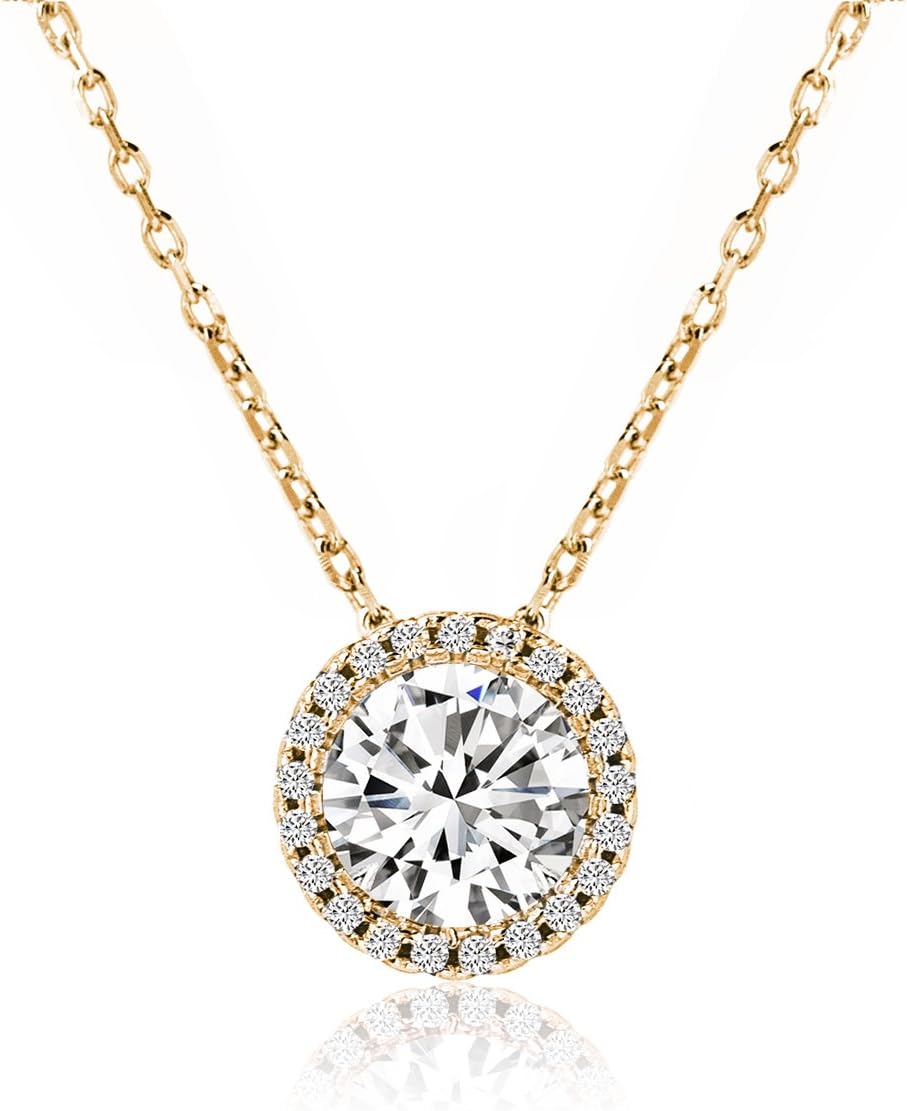 A+O Gift for Mom, Aunt, Grandma - Solitaire Halo Necklace in Gold, Rose Gold, Silver