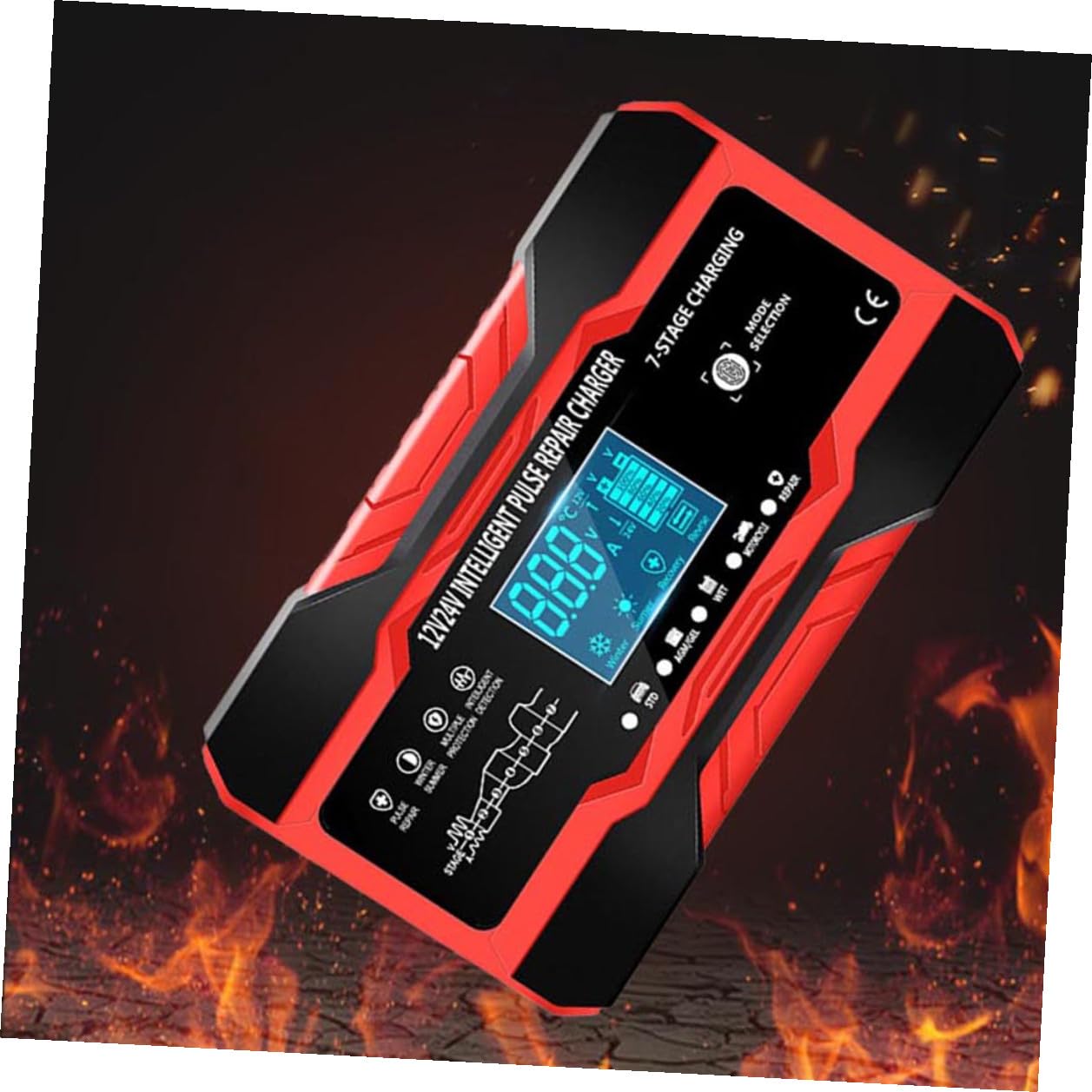 Chargeur de Batterie Intelligent Puissance D'entrée 180w 12v 24v Portable Protection Court-Circuit pour Voiture et Moto Adapté Utilisation en Extérieur