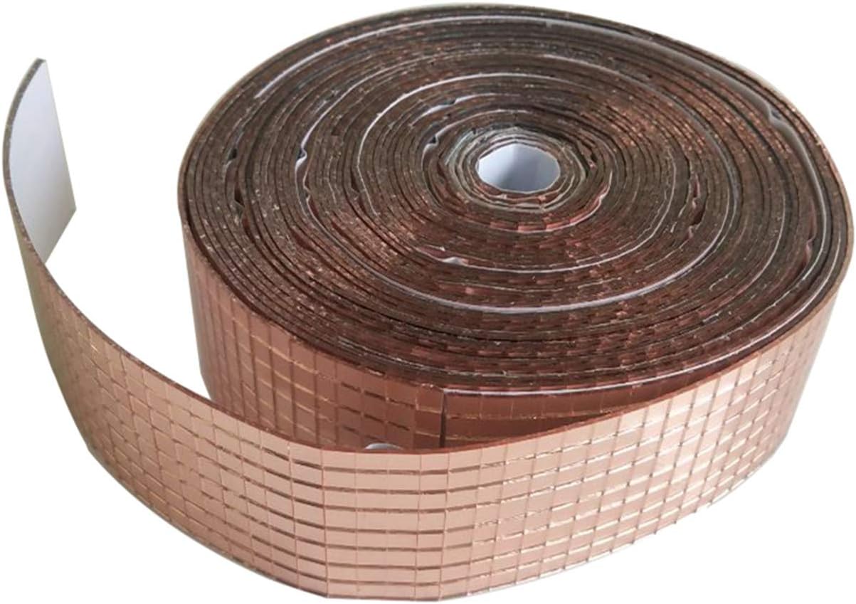 Rose Gold Roll Self-Adhesive REAL Glass Craft Mini Square Round Mirrors Mosaic Tiles for DIY Crafts,Ball,Home decor (2.5M length)