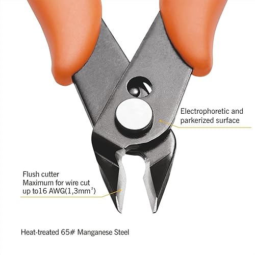 Vista 29 de KATA Cortadores de alambre micro de acero inoxidable, cortador de descarga electrónica de precisión y alicates de corte lateral para electrónica