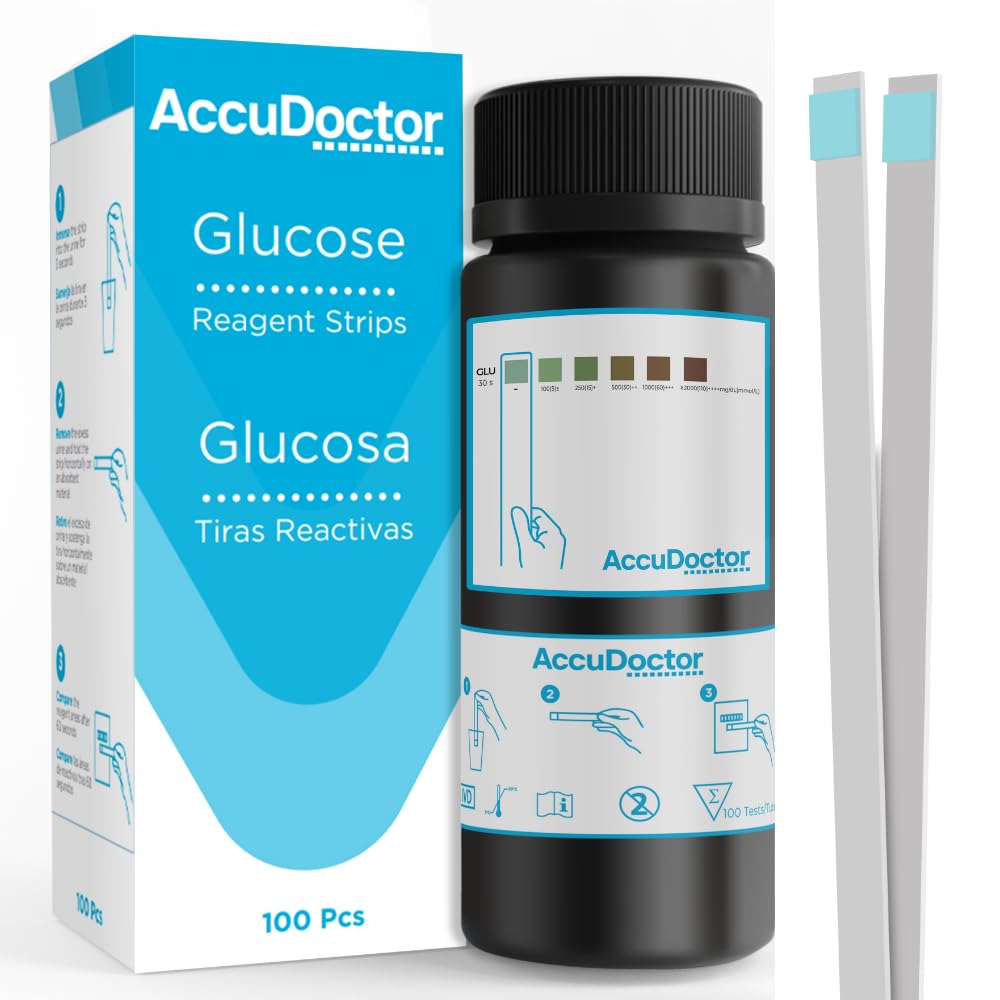 100 Accudoctor Test de Glucosa en Orina - 100 test de tiras de glucosa uronalisis tiras de orina test rápido glucosa tiras reactivas de orina para glucosa prueba de glucosa mediro de glucosa