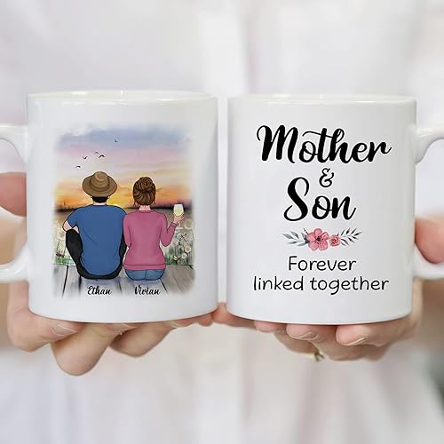 Miniatura 5 de Gossby Taza personalizada para mamá  Mother Son Forever Linked Together  Regalos personalizados para mamá de hijo con nombres de avatares  Regalo de