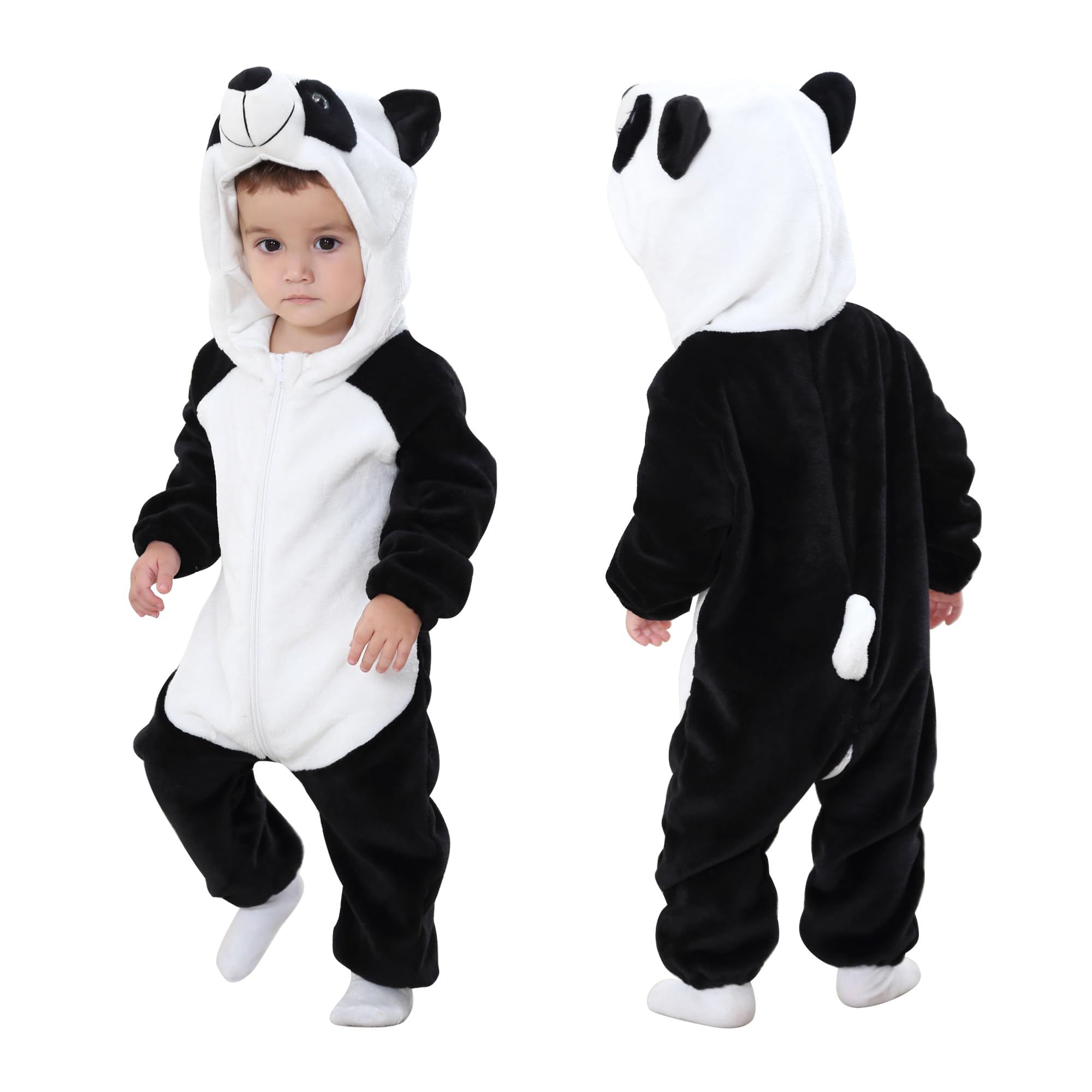 COOKY.D Infant Hooded Baby Rompers Animal Jumpsuit Soft Flannel Winter Cosplay Costume for Baby Girls Boys, 18-24 Months, Panda