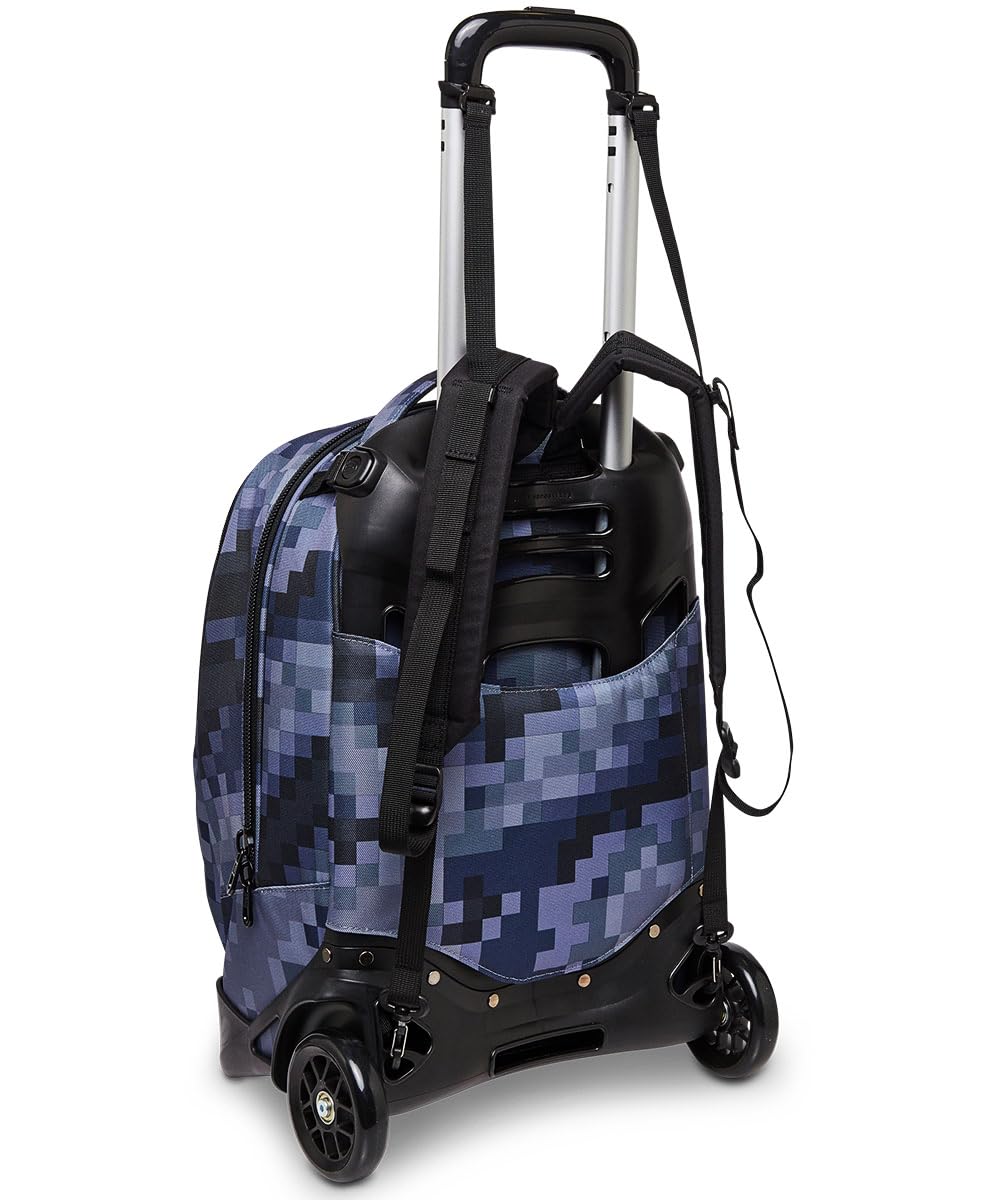 Invicta Trolley Scuola Sganciabile New Tech Fantasy, Blu, Pixel Camo Blue, 3 in 1, Triplo Uso, Zaino con Carrello Sganciabile e Tasca Porta PC, Zaini e Trolley, Scuola, Bambini e Ragazzi