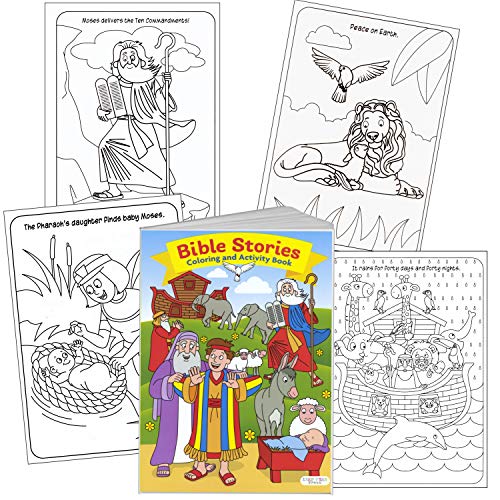 Bible Stories Coloring Book Set (2 Books ~ 96 Pages) Jesus, Noah, Daniel With Noah's Ark Stickers #TOP2