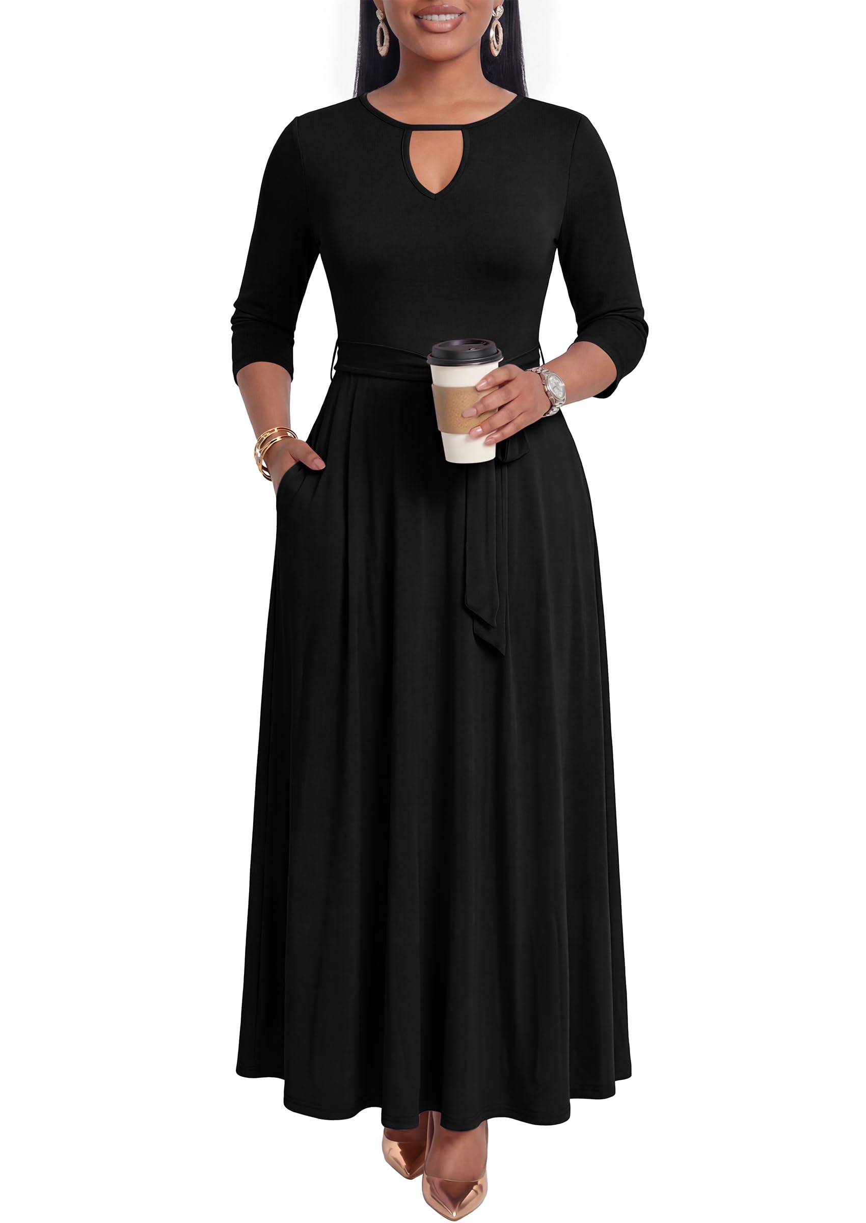 MarryUP Women 2025 Casual Loose Maxi Dress with Pockets V Neck Short Sleeve Tiered Long Summer Beach Swing Dresses