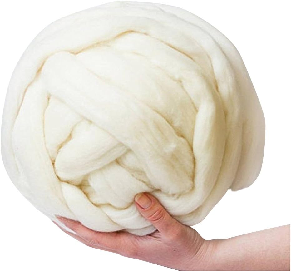Non-Mulesed Chunky Wool Yarn Big Chunky Yarn Massive Yarn Extreme Arm Knitting Giant Chunky Knit Blankets Throws Grey White (0.5kg, White)