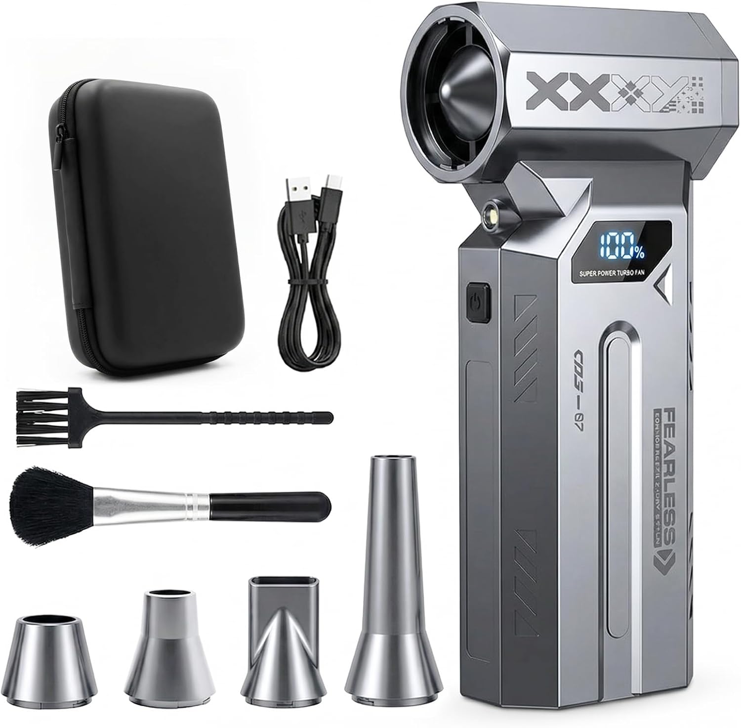 Veloz Compressed Air Duster-4 Gear Adjustable Super Power Portable Electric Air Duster with LED Light, Rechargeable Cordless Air Blower for PC, Keyboard, Outdoor, House and Car