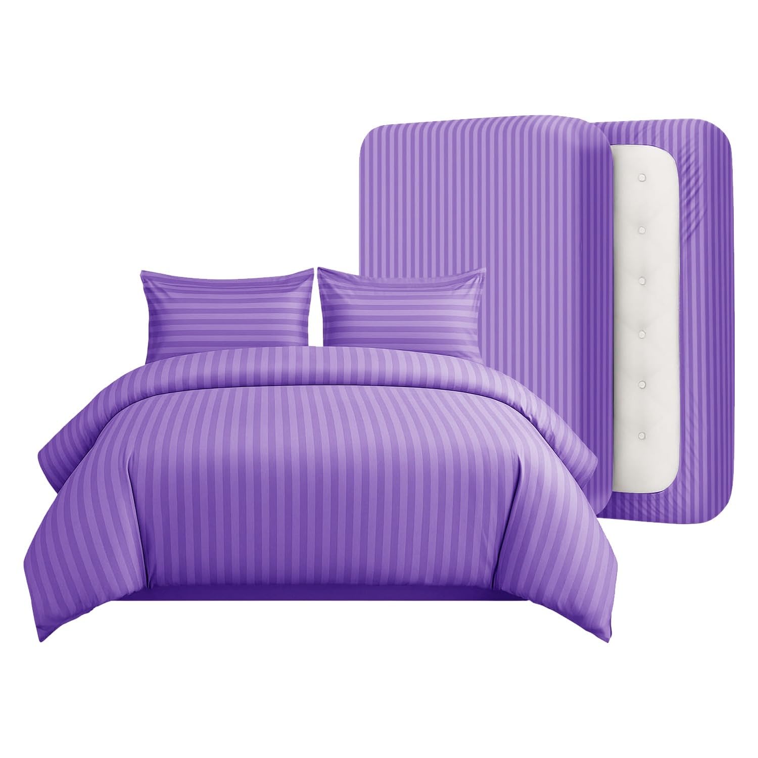 Casabella Duvet Cover Sets - 3 Pc Luxury Duvet Brushed Microfiber Single Duvet Full Set - Duvet Cover, Fitted Sheet & Pillowcase - Soft & Durable Single Duvet - Stripe Purple Bedding — image 1
