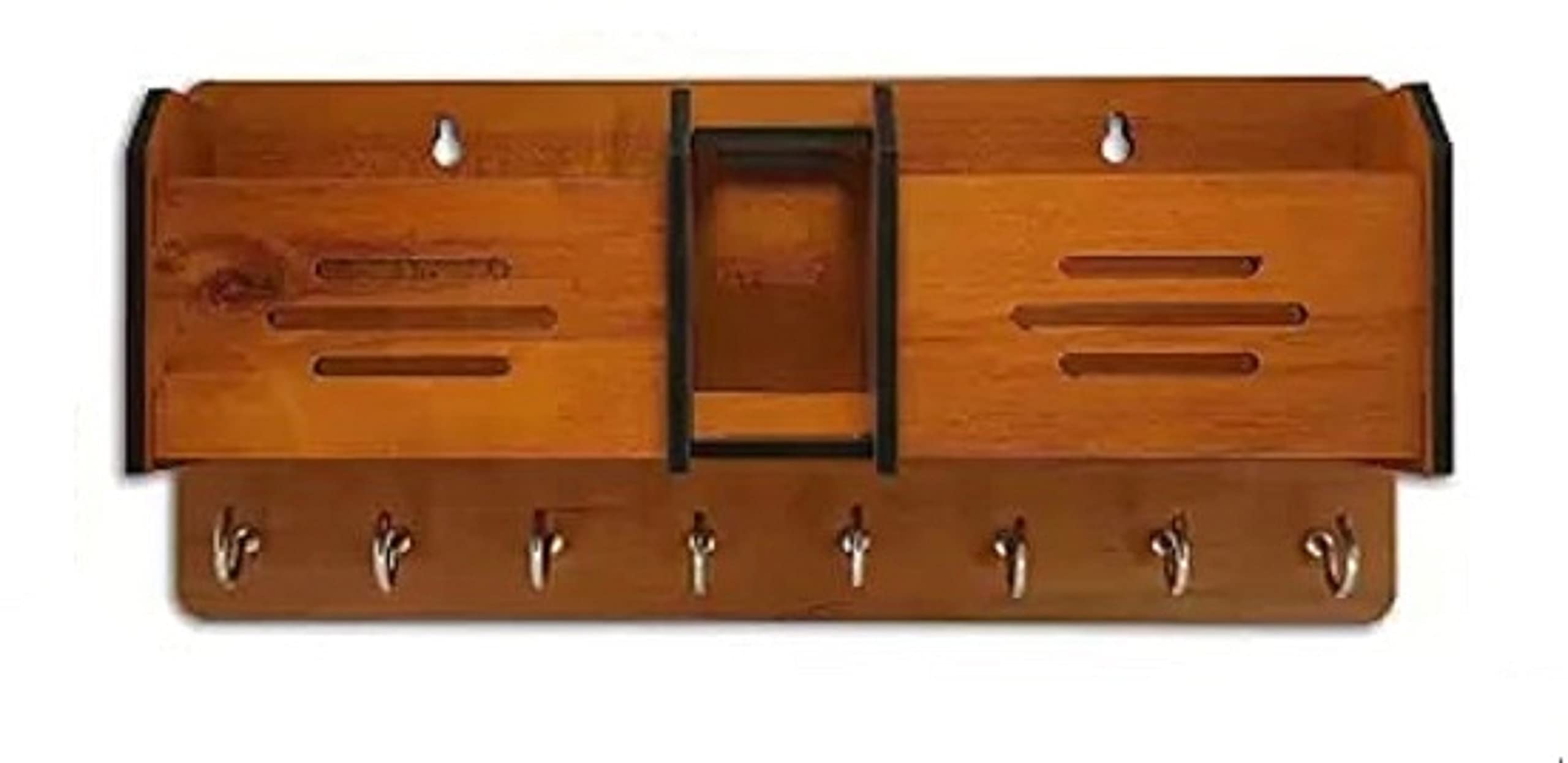 CAPIO ART Wooden Key Holders for Home Wall Stylish | Wooden Wall Mounted Decorative Key Chain Hanger with 8 Hooks, 2 Mobile & 1 Pen Holder Storage for Home & Office | Multipurpose| Brown