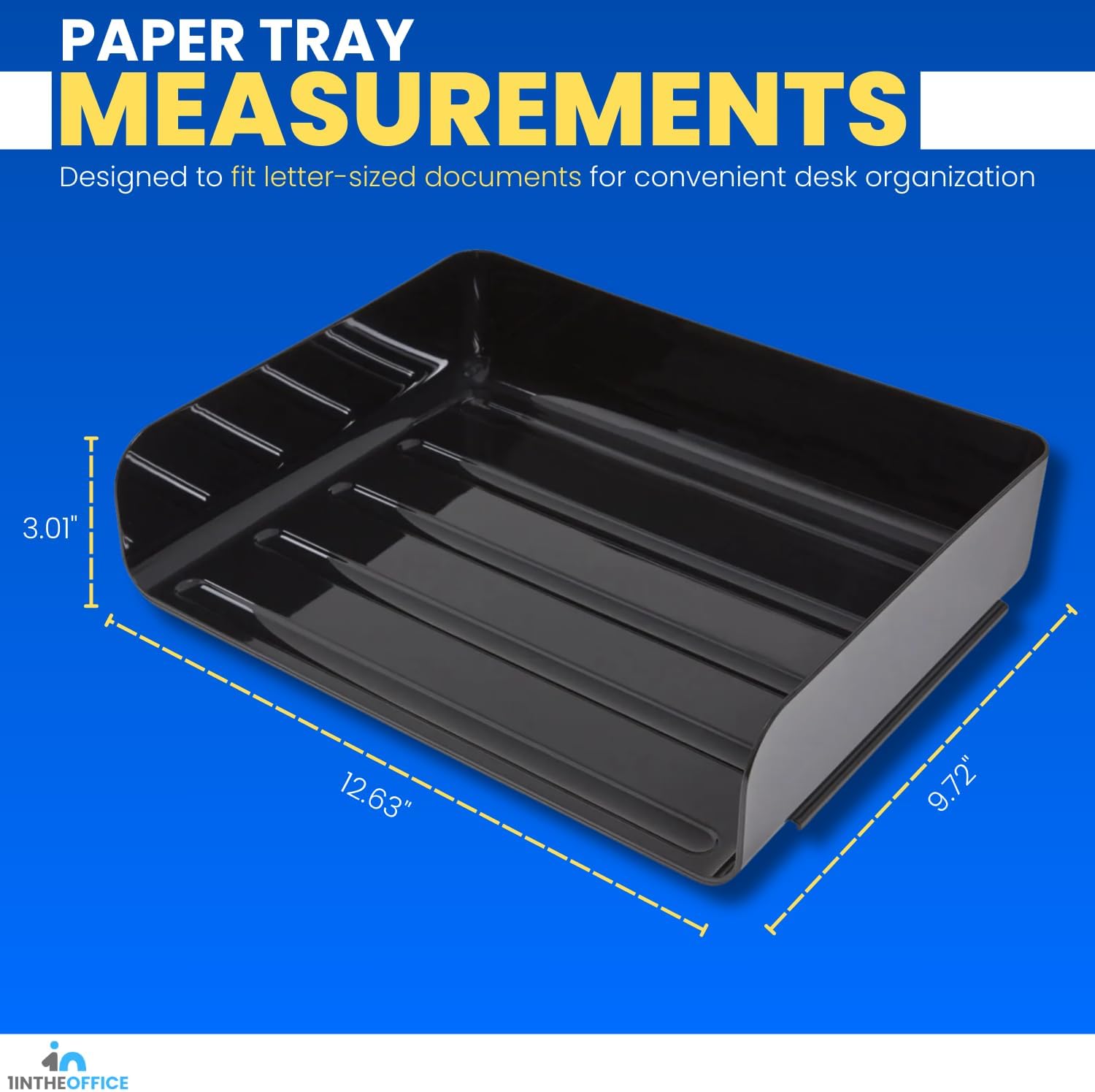 1InTheOffice Stackable Paper Tray, File Trays for Desk Stackable, Letter Tray Organizer, Side Load, Black, 2 Pack
