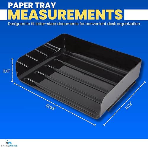 Miniatura 3 de 1InTheOffice Bandeja de papel apilable, bandejas de archivos para escritorio apilables, organizador de bandejas de cartas, carga lateral, negro,