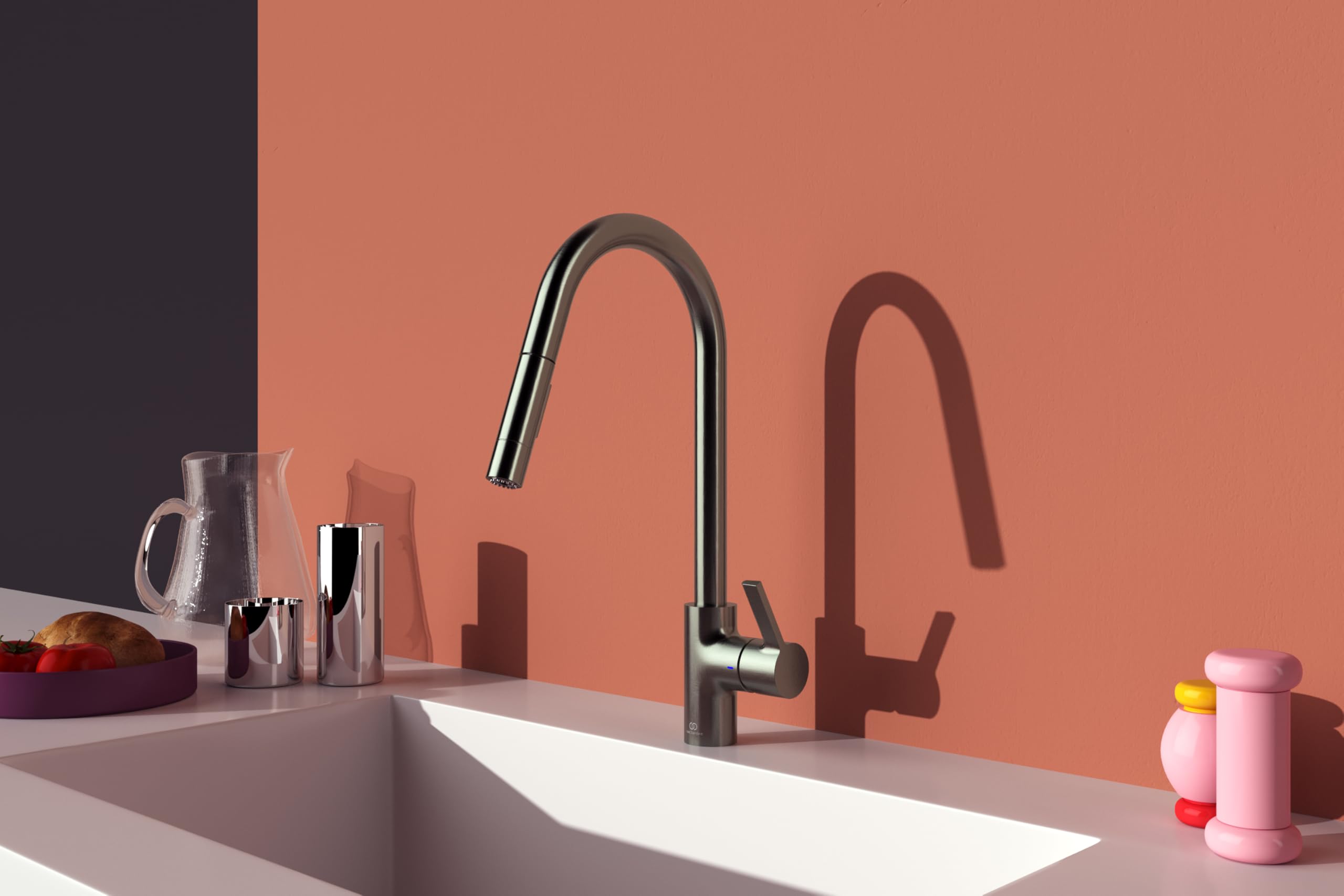 Ideal Standard - Smak jednouchwytowa bateria zlewozmywakowa do zlewu kuchennego, wysoka rura wylewkowa z dwufunkcyjną wylewką obrotową i wyciąganą, magnetic szary