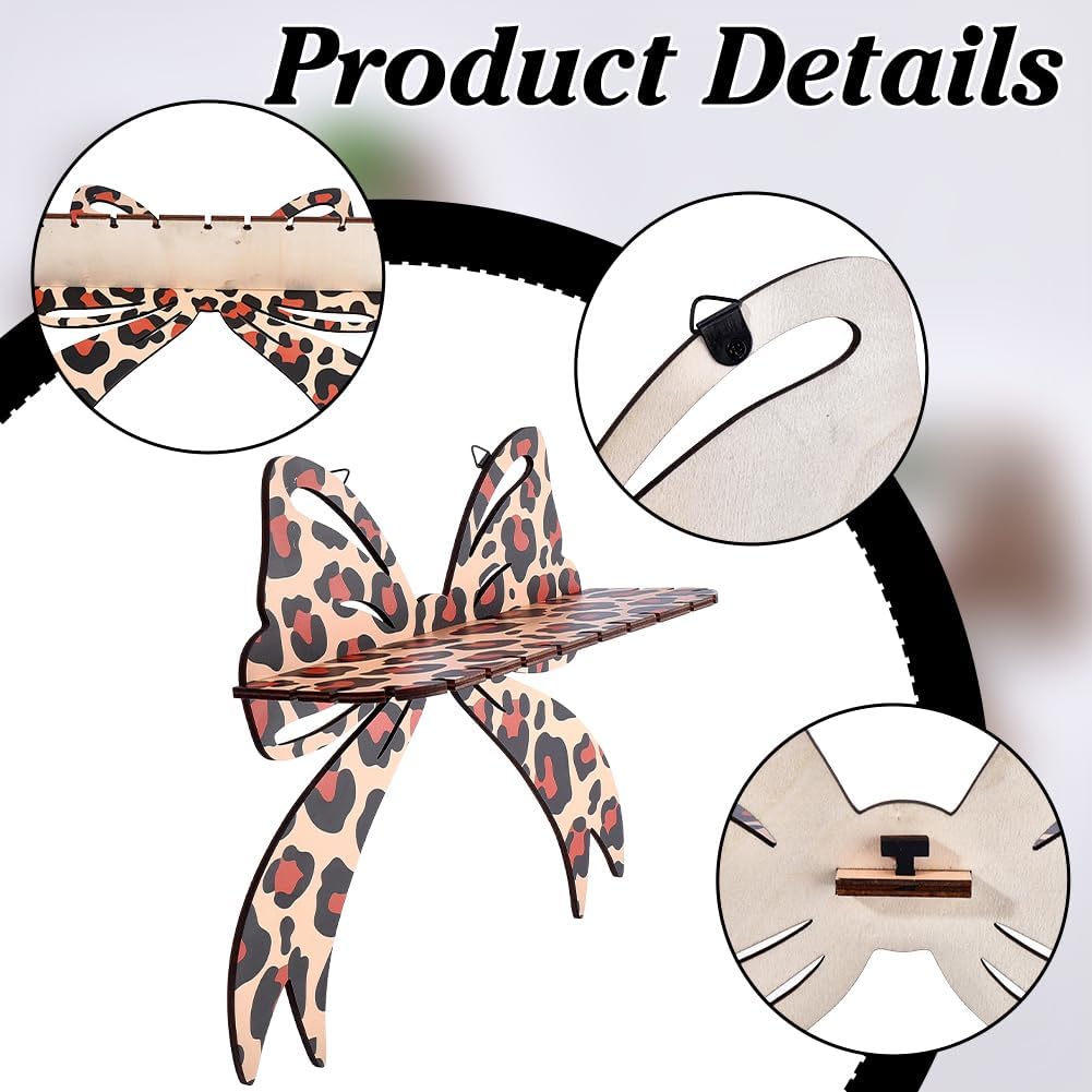 2pcs Leopard Bow Butterfly Wall Shelves Leopard Bowknot Wall Mounted Storage Shelf Wood Hanging Decorative Racks for Kitchen Bathroom Office Home Decor Crystal Stone Display
