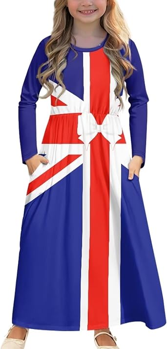 Upetstory Long Sleeve Maxi Dress for Girls Holiday Dresses with Pocket 5-14 Year