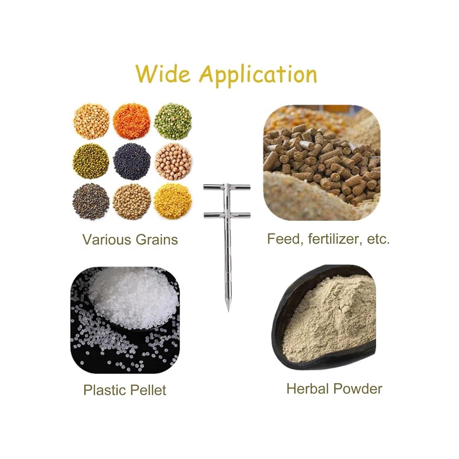 Campionatore di polvere di grano in acciaio inossidabile, sonda solida con 3 zone, 2,5 cm x 1,5 m, strumento di campionamento durevole per test di fertilizzanti in cemento alimentare