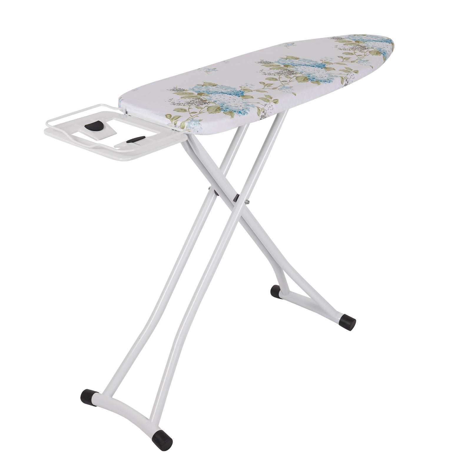 WOLTU Ironing Board Ironing Table with Steam Iron Rest Height Adjustable White with Flower Cover, 111x30x(74-85) cm