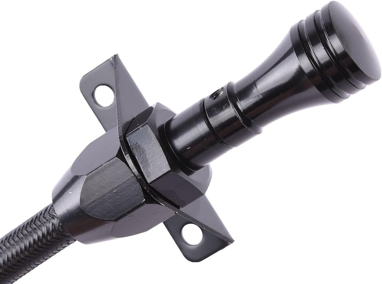 JEGS Flexible Braided Transmission Dipstick | Fits Chrysler 727/904/518 Transmissions | Firewall Mount | Black Stainless Braided Hose | Black Billet Aluminum Handle | Double O-Ring Seal