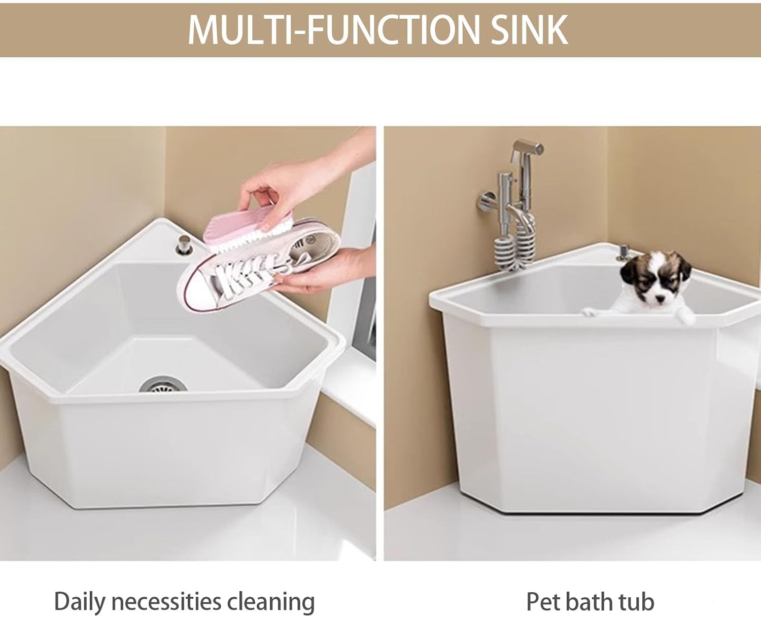 Narrow Floor Mop Sink with Faucet,Ceramic Mop Service Basin with Drain Button,Free Standing Sink mop Pool,Utility Floor Mops Sinks for Garage,Bathroom