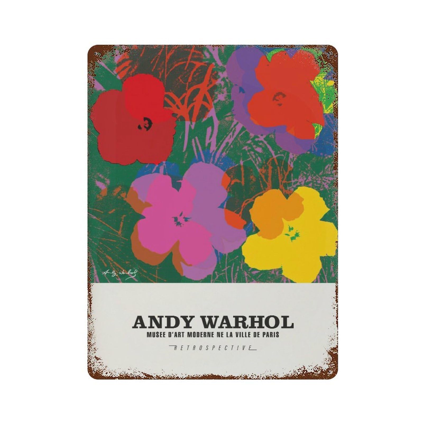 xiaoxiaoshen Andy Warhol Flowers Exhibition Vintage Floral Wall Decor Art Metal Tin Poster Modern Home Decor Art Home Bar Shop Decorations Vintage Sign 40x30cm