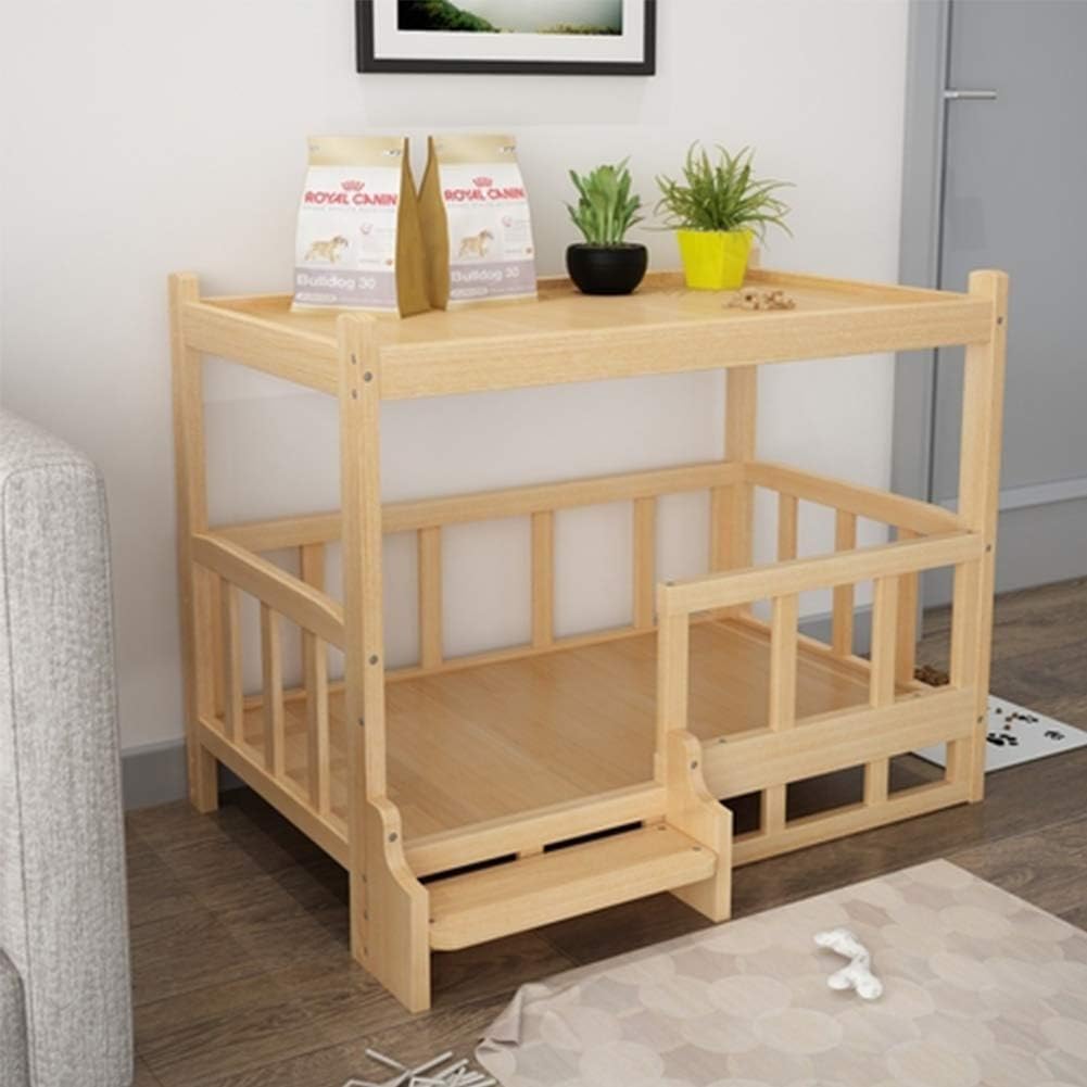 La La Pet® Wooden Dog Bed 2 Tier Pet Sofa House Raised Dog Kennel Room with Fence for Small Medium Dogs Cats(Luxury Double Deck,M)
