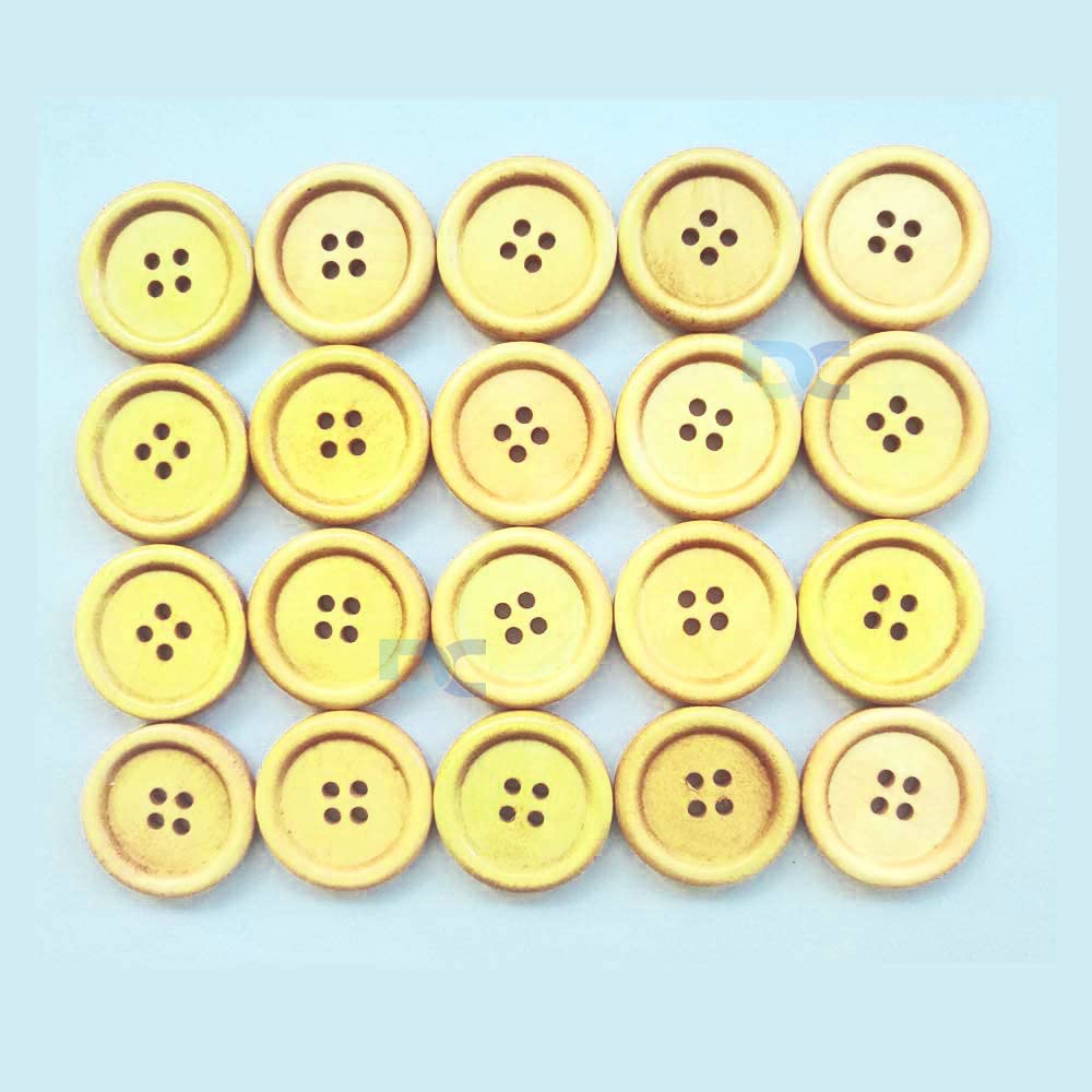 Daily Crafts Pack of 12 Buttons Diameter 25 mm,(1 inch) 4 Holed for Sewing and Art and Craft Round Buttons with 4 Holes| (Light Brown Wooden) 1