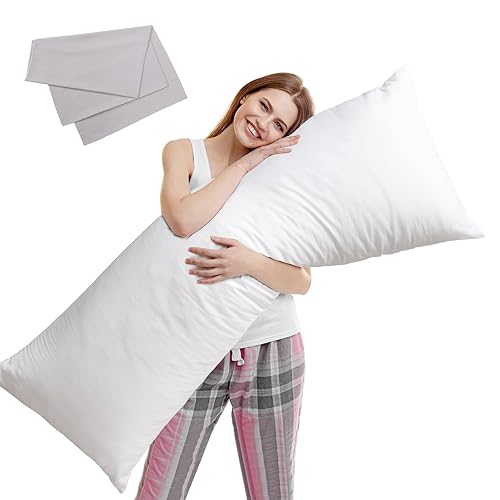 SHERWOOD Body Pillow, 20 x 54 Inch Long Pillow, White Cotton Fabric with Down Alternative Filling (Pillow & Microfiber Pillowcase Set) - Body Pillow with Pillowcase