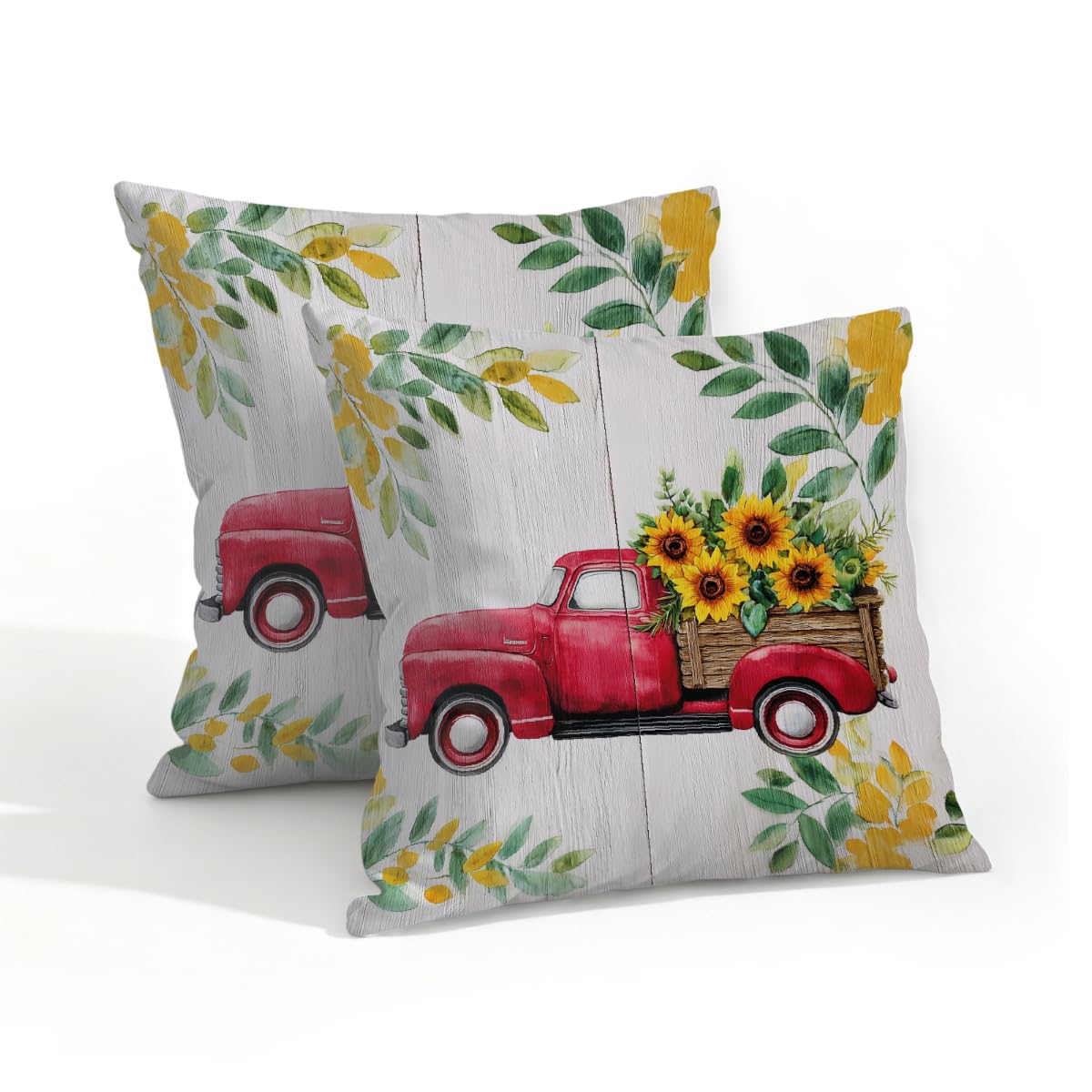 Outdoor Pillow Covers Waterproof Pillowcases 18x18in Set of 2 Vintage Farm Sunflower Truck Decorative Throw Cushion Case for Couch Sofa Garden Patio Furniture