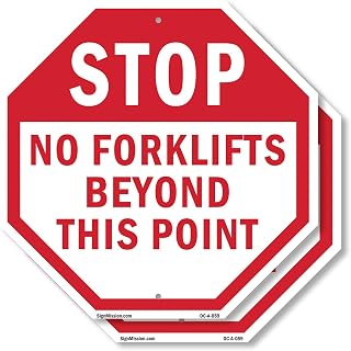 Stop No Forklifts Beyond This Point (2 Pack) 10 inch X 10 inch Octagon Rust Free Aluminum Metal Signs Weather Resistant, UV Protected for Workplace, Private Property, and Construction Site, Made in the USA