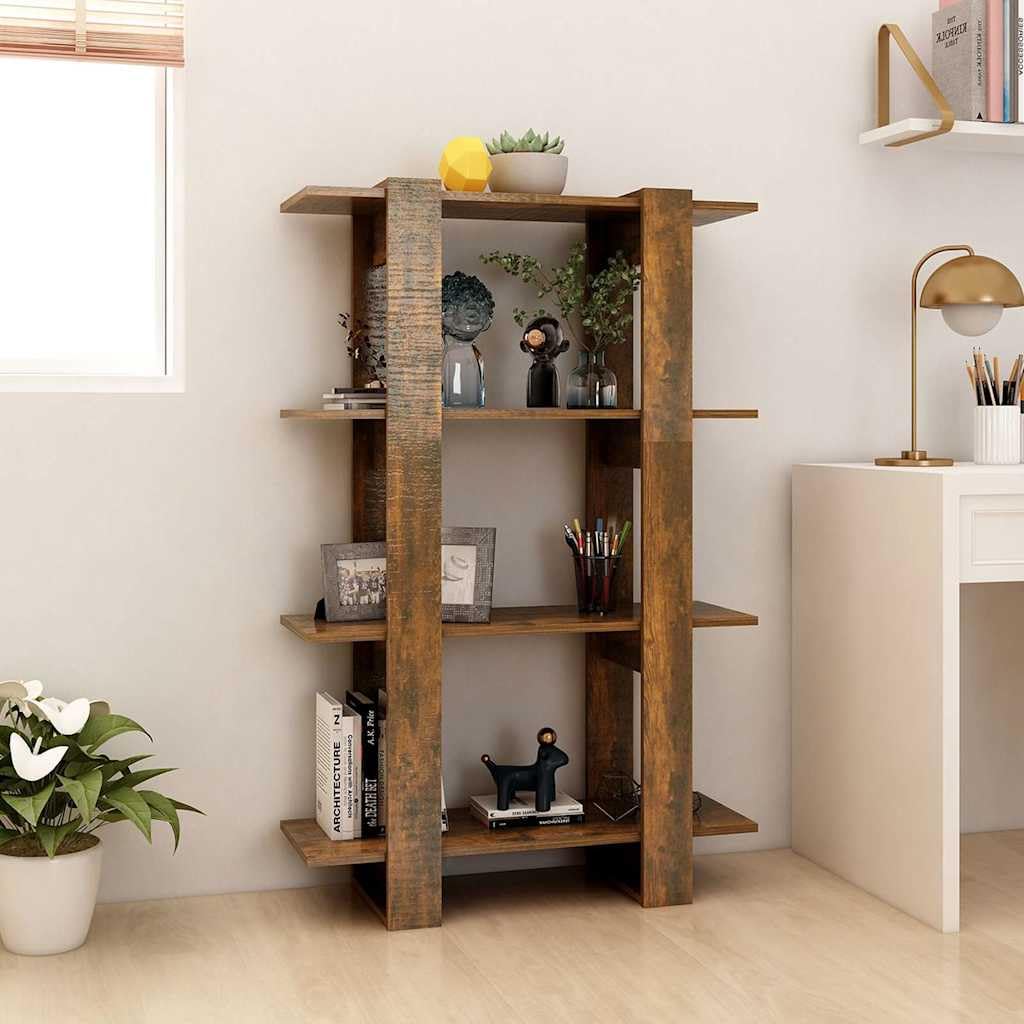 Libreria in legno di rovere affumicato, 80 x 30 x 123,5 cm, divisorio aperto con spazio per ufficio, soggiorno, studio, salvaspazio e versatile