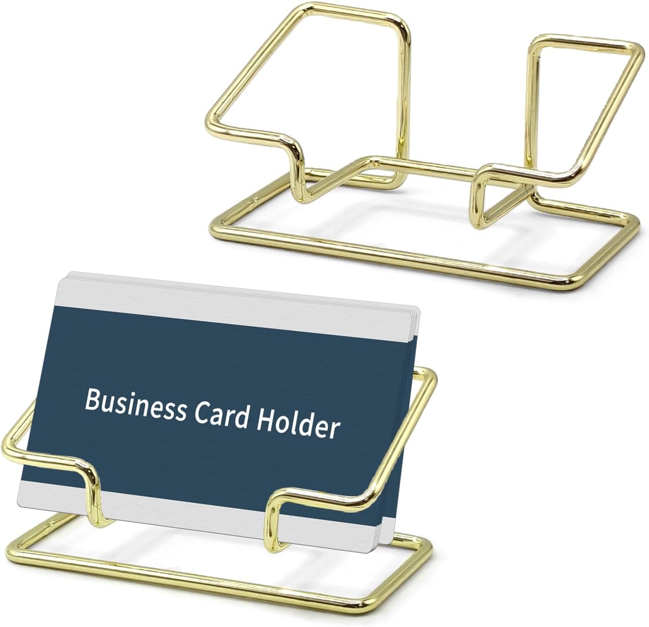2 PCS Metal Business Card Holder for Desk, Modern Card Display Stand, Vertical and Square Business Card Organizer for Office, Home, Exhibition (Gold)