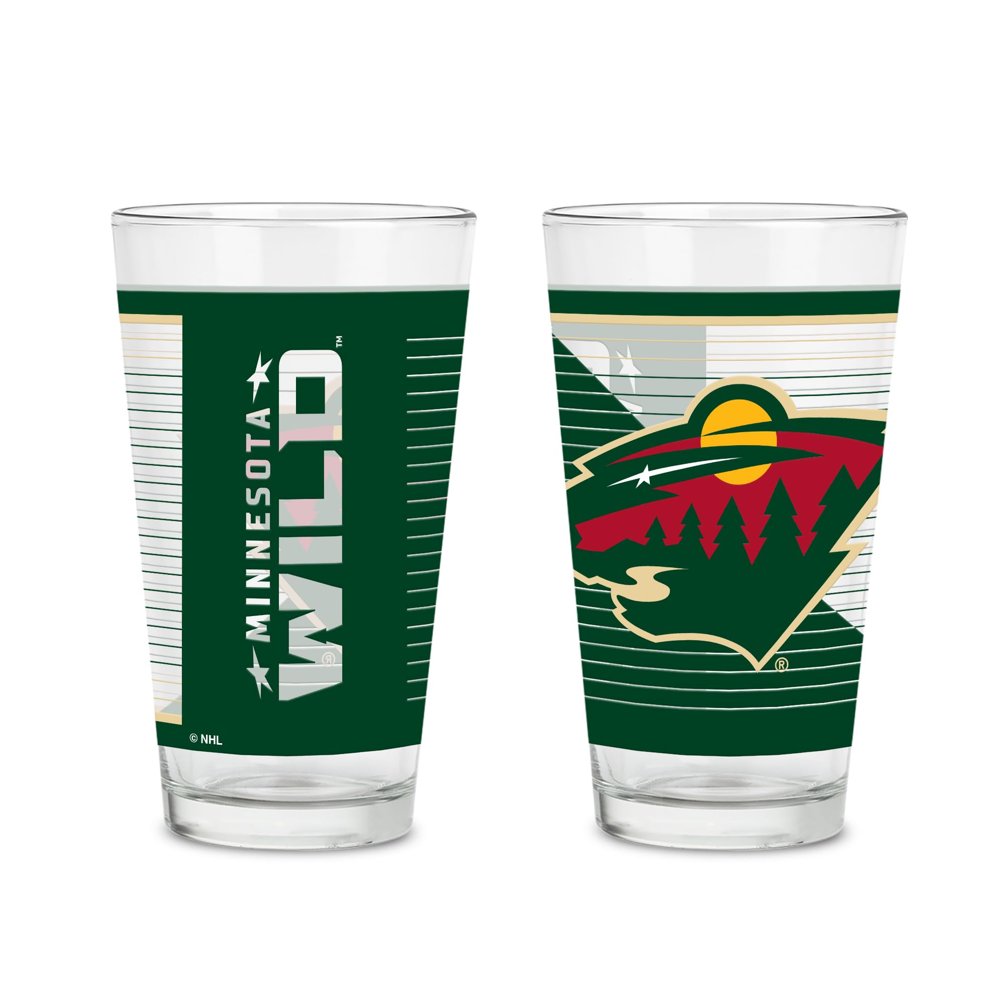 Rico IndustriesNHL Hockey Minnesota Wild 16 oz Pint Glasses with Digitally Printed Logo, Set of 2 Classic Drinking Glasses, for Fans, Dishwasher Safe