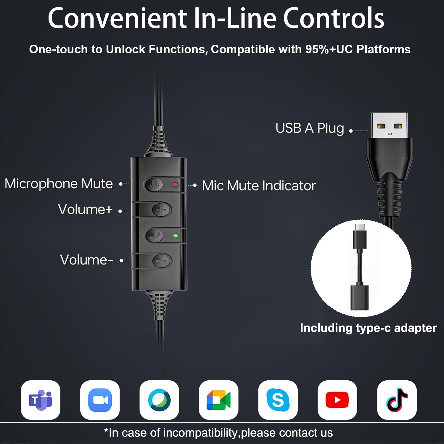 Arama Casque USB avec microphone antibruit pour PC, casque d'ordinateur, casque filaire USB mono pour ordinateur portable, cours en ligne, centre d'appel, entreprise, réunions zoom, Skype Chat