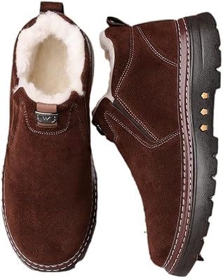 Winter Boots for Men Slip-On Snow Shoes Fleece Lined Insulated Non-Slip Short Casual Boots, Warm Waterproof Cold Weather Footwear for Outdoor Walking