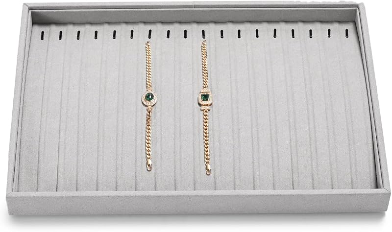 Microfiber Necklace & Bracelet Tray with Raised Ridge Design Gray | 18 Slots, For Necklace & Bracelet Storage, Anti-Tangle, Durable